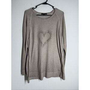 Bonita Women’s Bohemian Sweater Tunic Rhinestones Trim Heart Size XXL Beige